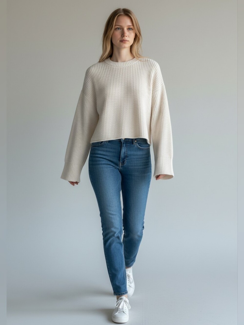 Vuori Womens Medium Ivory Organic Cotton Cashmere Ribbed Crewneck Sweater Top